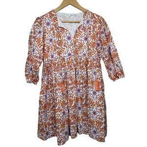 Grace Holiday Orange Purple Cotton Tassel Mini Dress Sz. XS